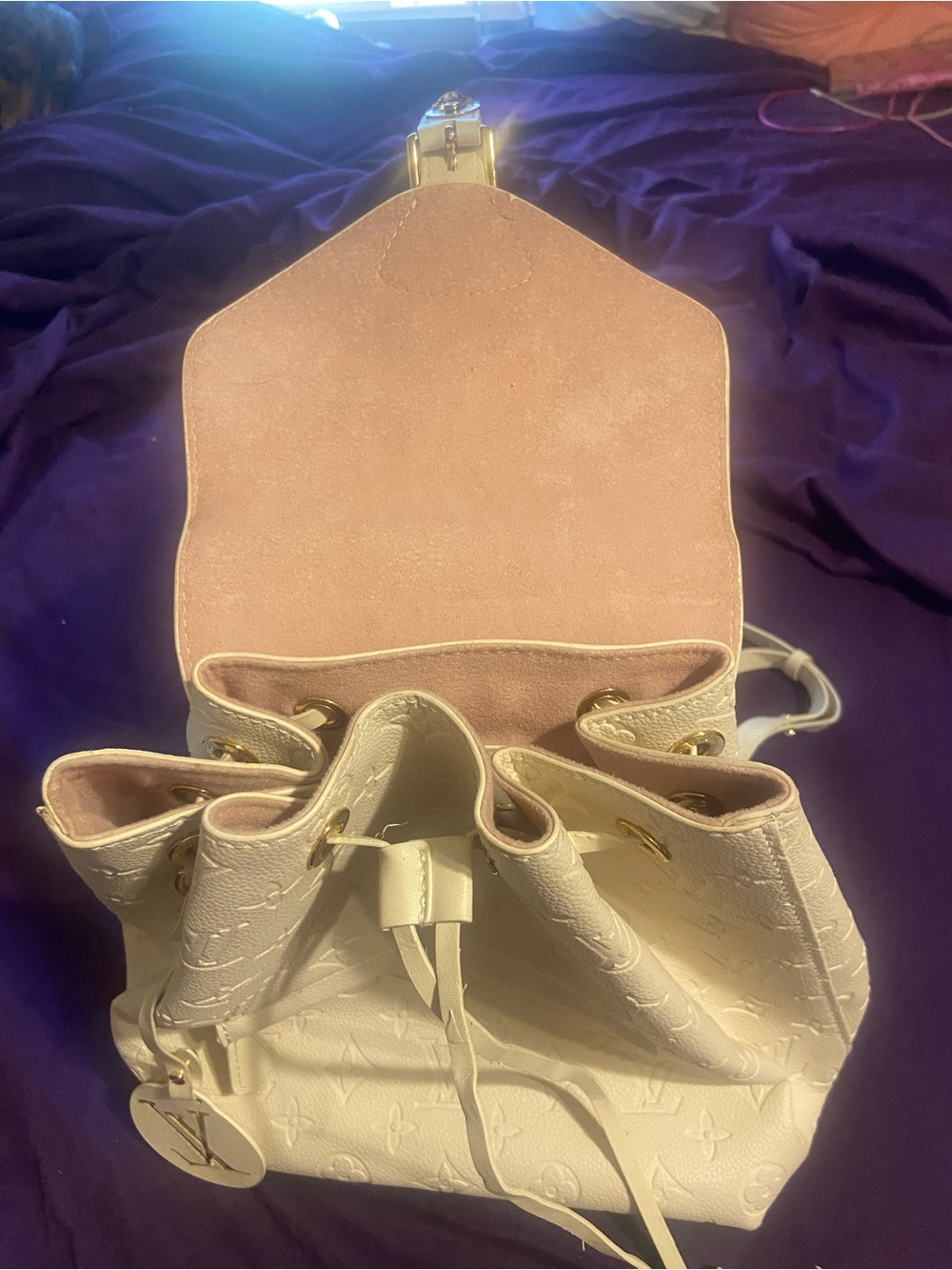 Cream Embossed Monogram Backpack - Picture 4 of 9